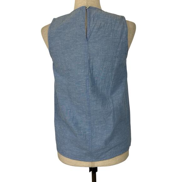 J Crew Linen Cotton Top Women Size 4 Embroidered Chambray Sleeveless Preppy Boho - Picture 3 of 11